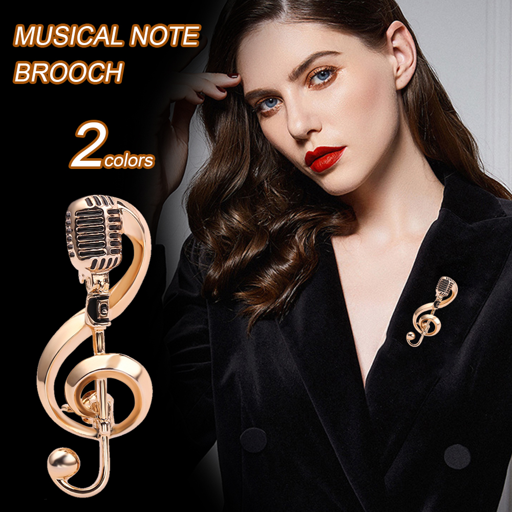 Audio Music Notes - Elegant Microphone Music Note Brooch Club