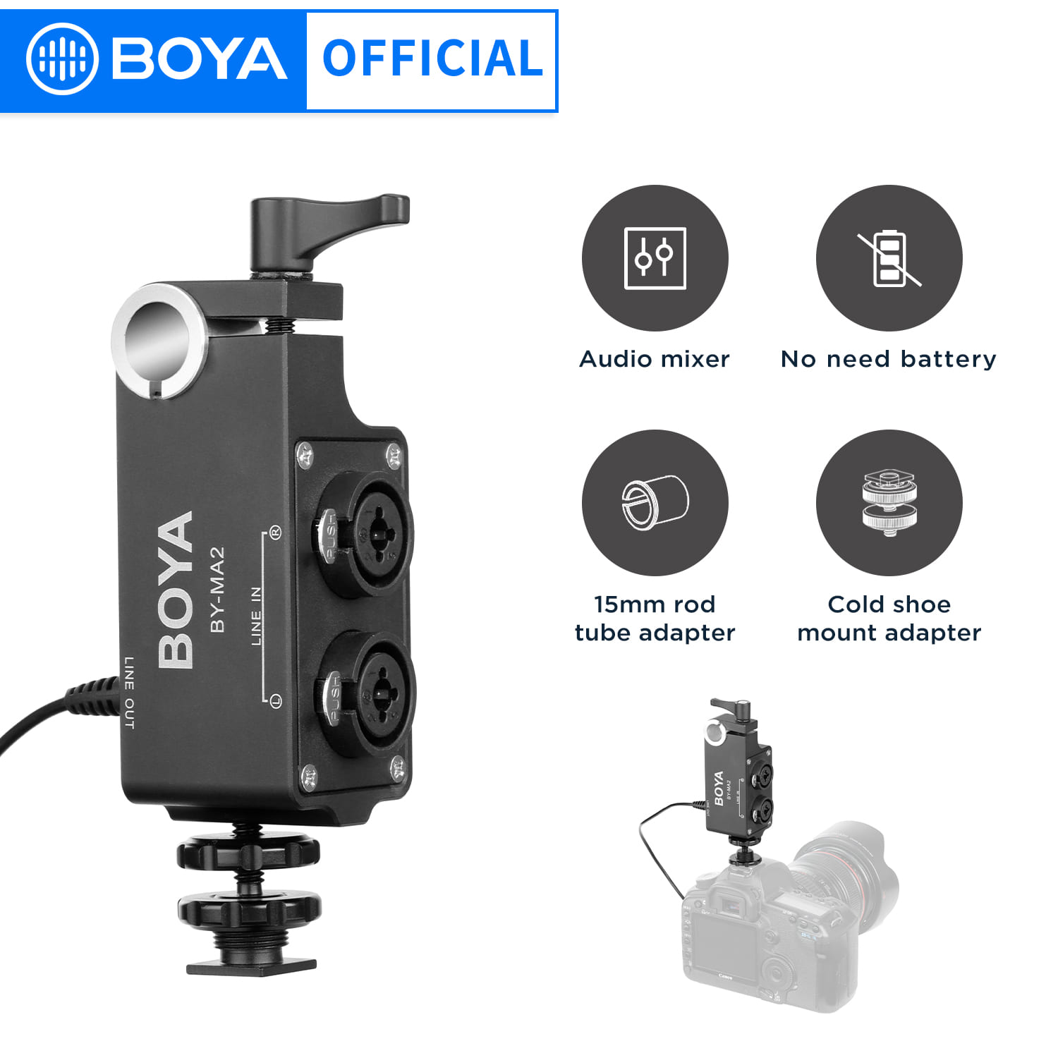 Xlr Microphone Condenser - Boya BY-MA2 Dual-Channel Record Audio Mixer