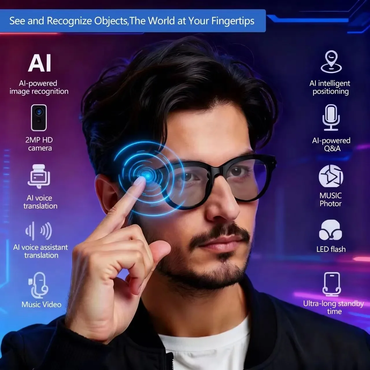 AI Sunglasses for Men with Rea - Audio Music To Video Ai reseña y precio