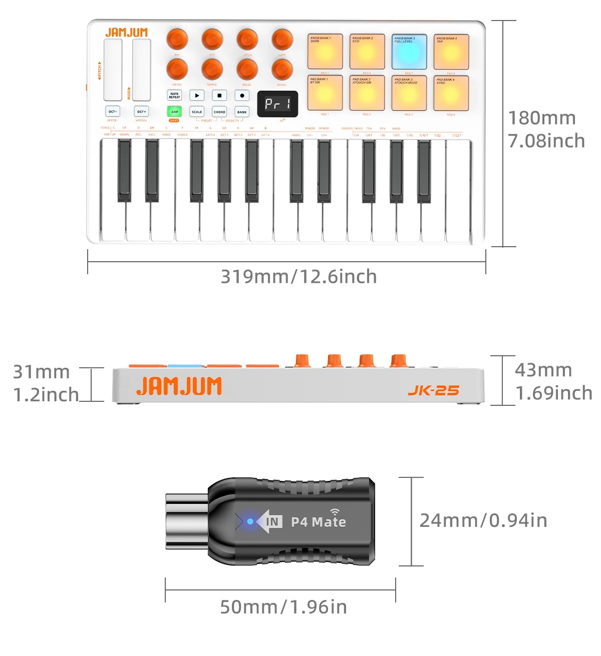 JAMJUM JK-25 White/Black Wirel - Midi Controller Pad reseña y precio