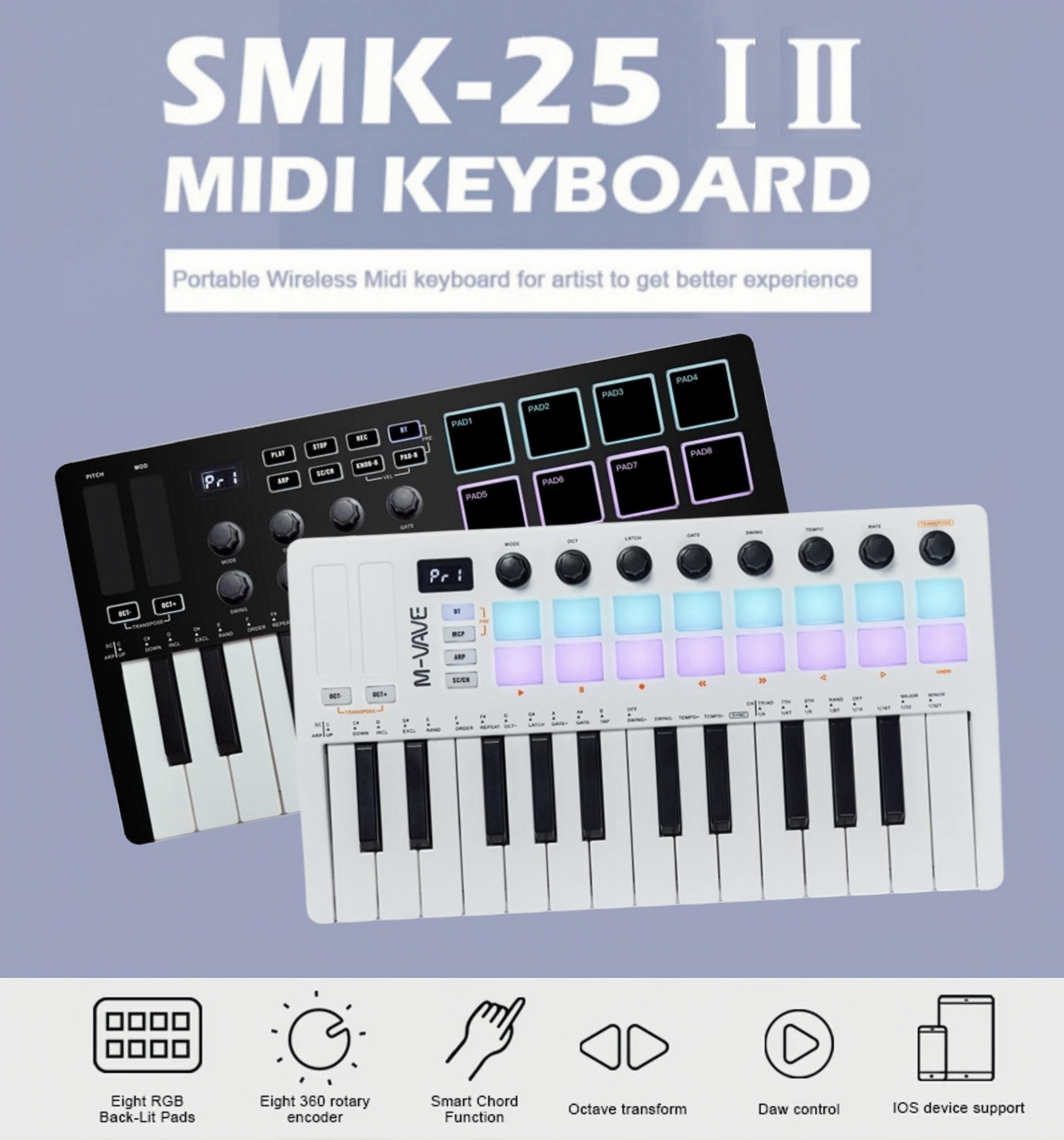 M-VAVE SMK-25 II MIDI Pad Cont - Midi Controller Pad reseña y precio