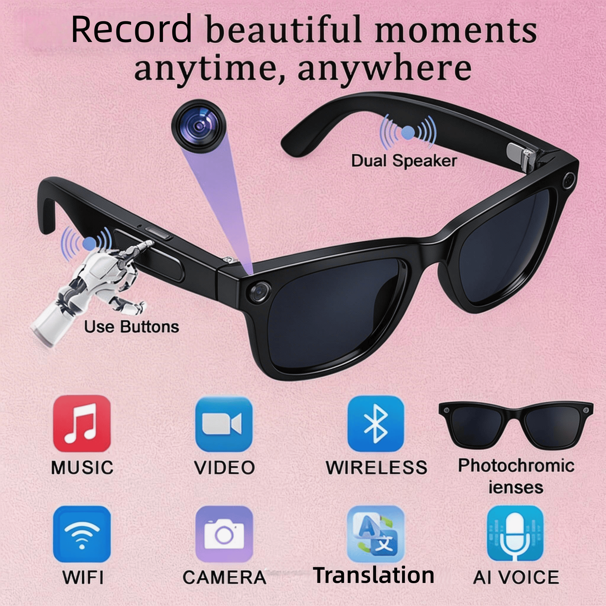 4K Camera Glasses with AI Smar - Audio Music Recognition reseña y precio