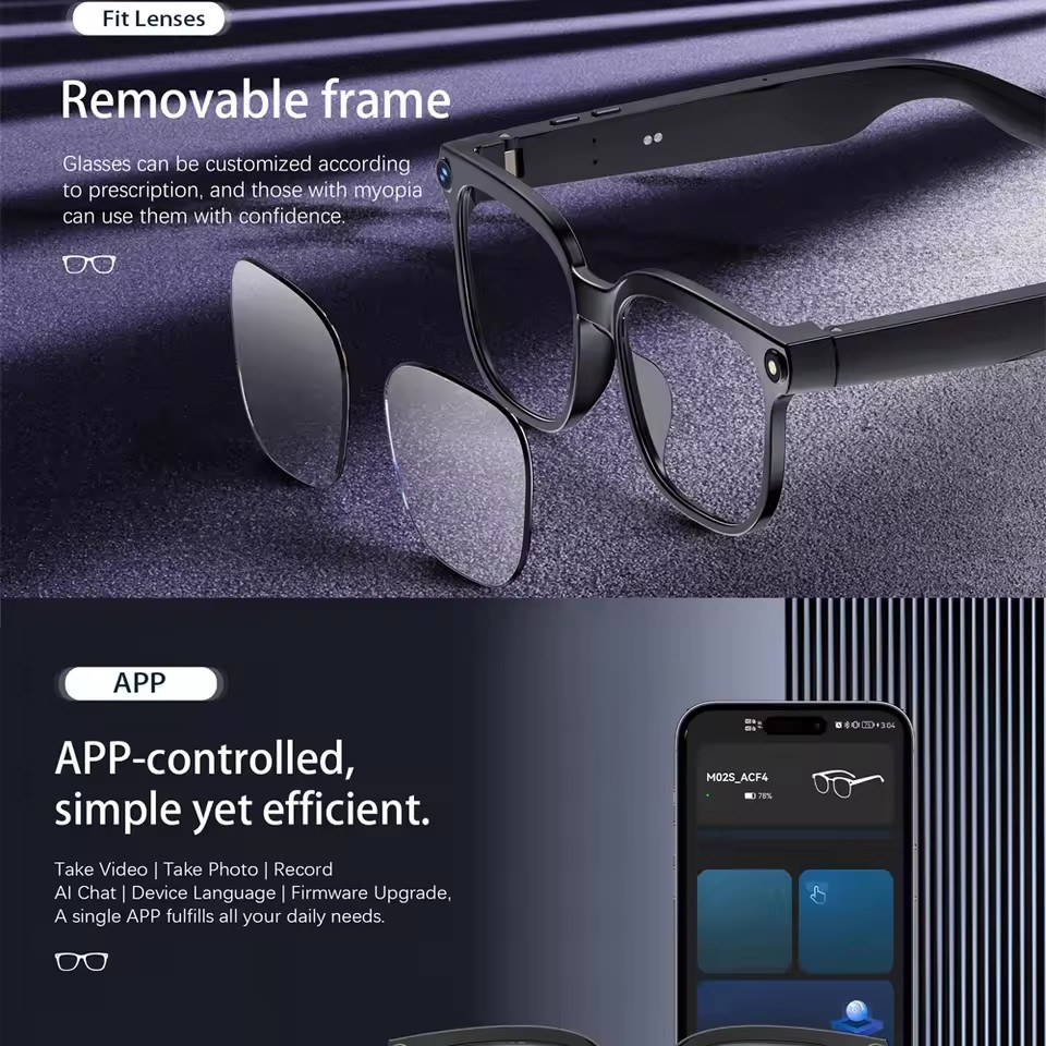 M02S AI Smart Glasses 8MP Came - Audio Music To Video Ai reseña y precio