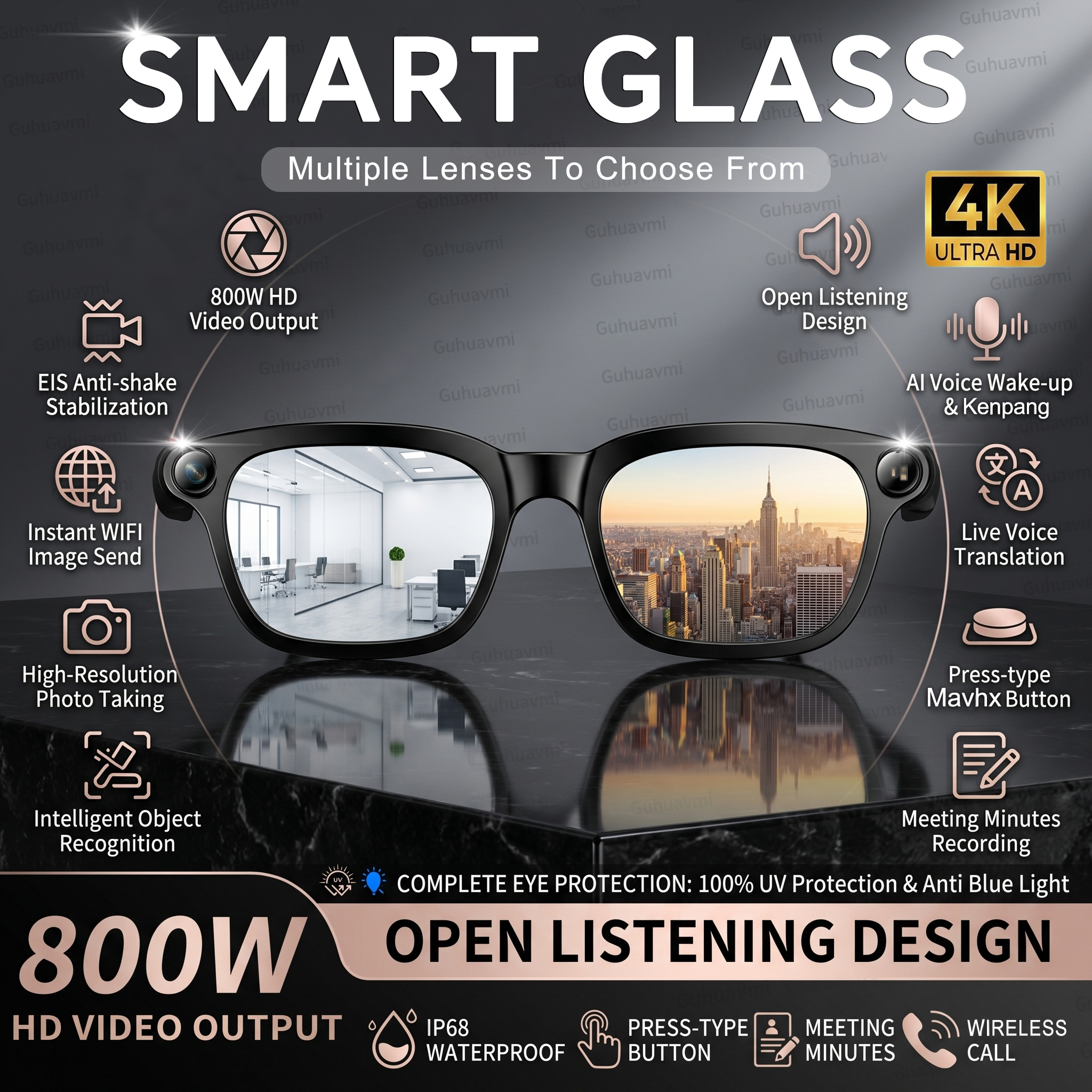 New Smart AI Glasses with 800W - Audio Music To Video Ai reseña y precio