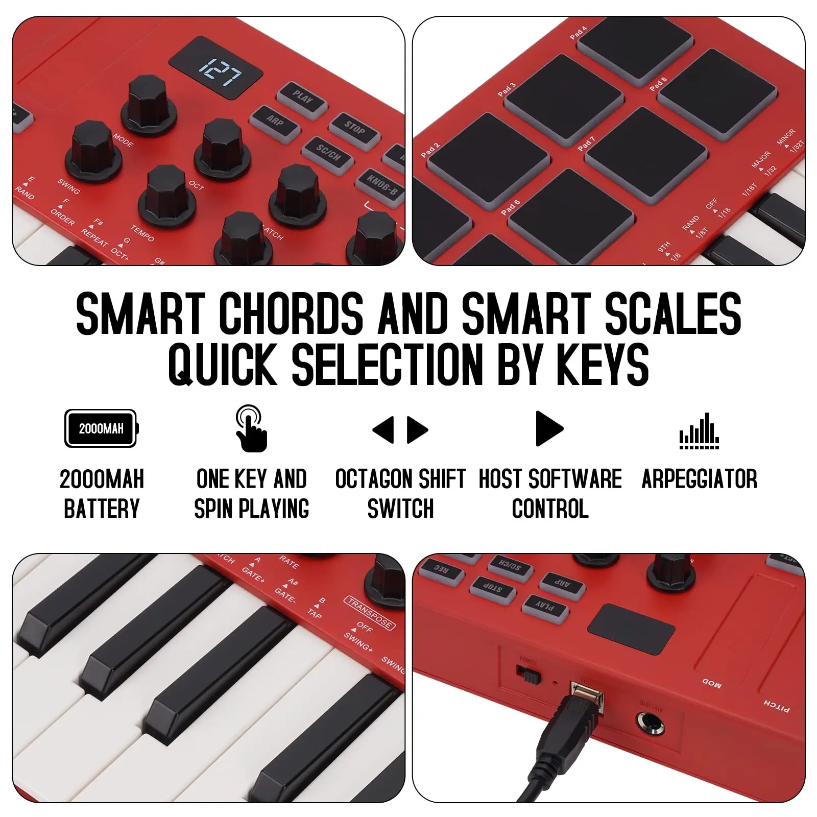 M-VAVE Red 25-Key MIDI Control - Midi Controller Pad reseña y precio