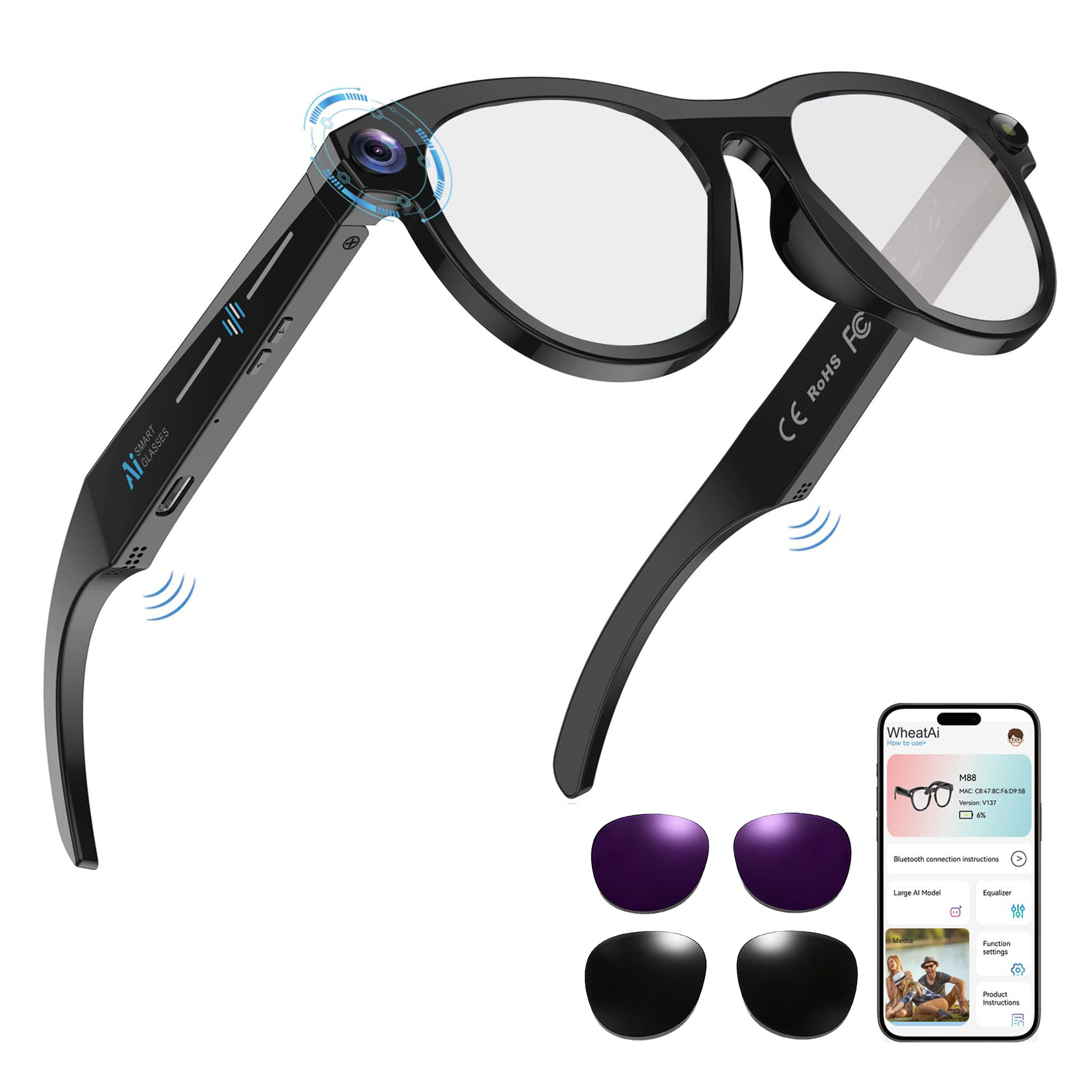 Black Smart Ai Glasses for Men - Audio Music To Video Ai reseña y precio