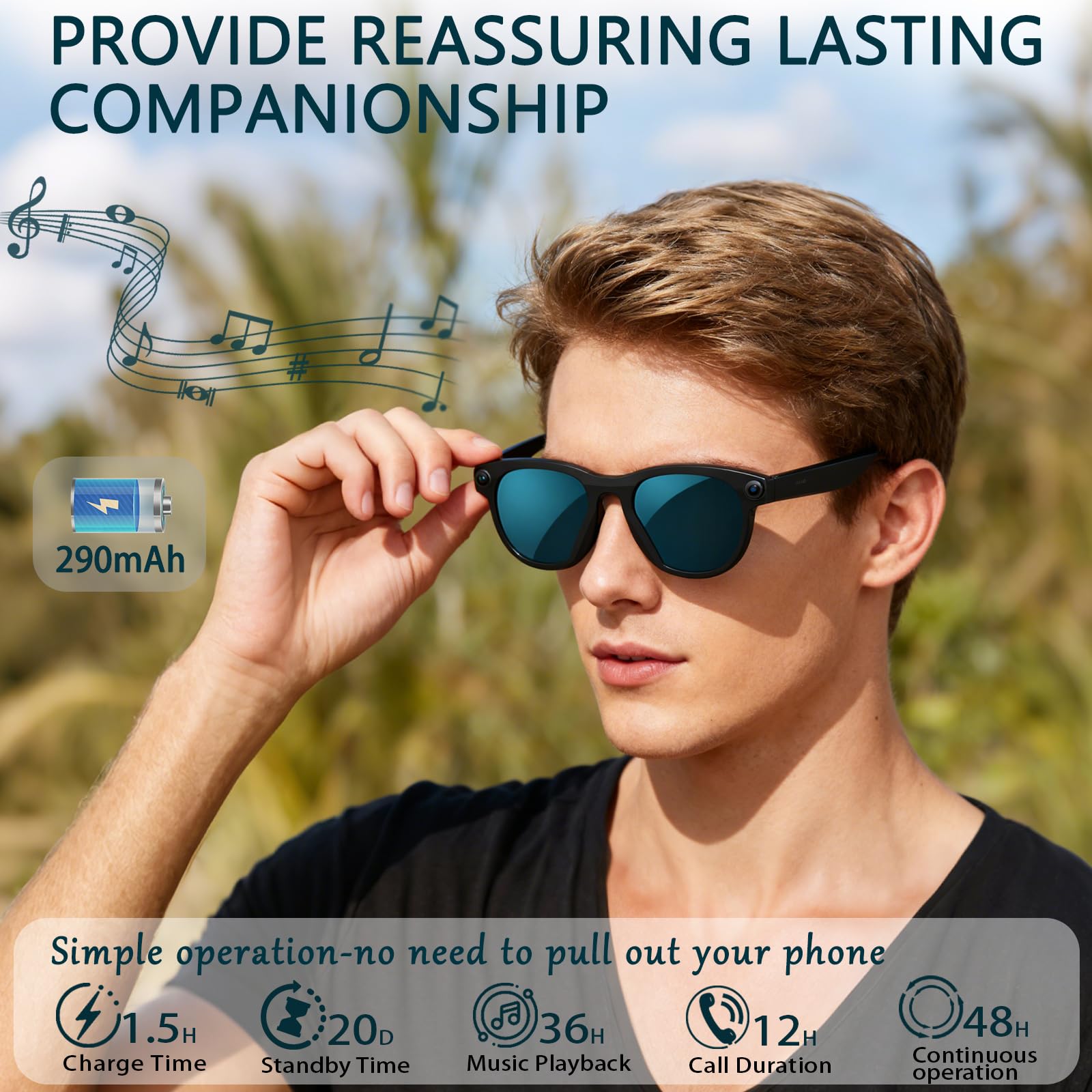 Black Smart Ai Glasses for Men - Audio Music To Video Ai reseña y precio