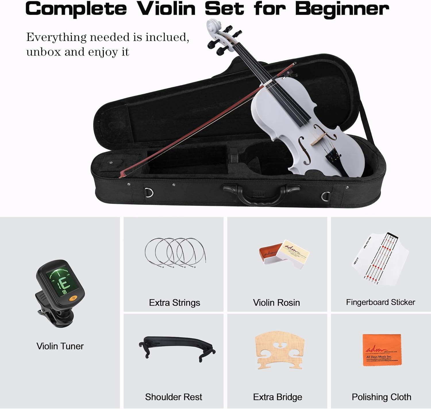 3/4 Size Violin Starter Kit fo - Violin Rosin Bow reseña y precio