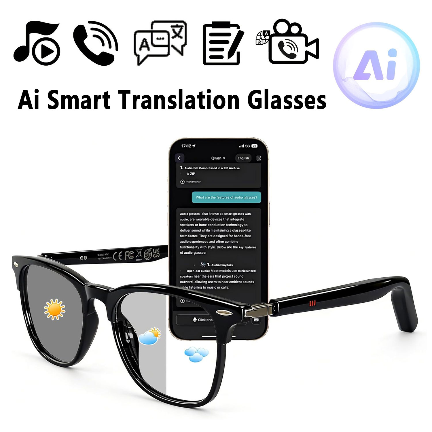 Smart Audio Glasses with Real- - Audio Music Hifi reseña y precio
