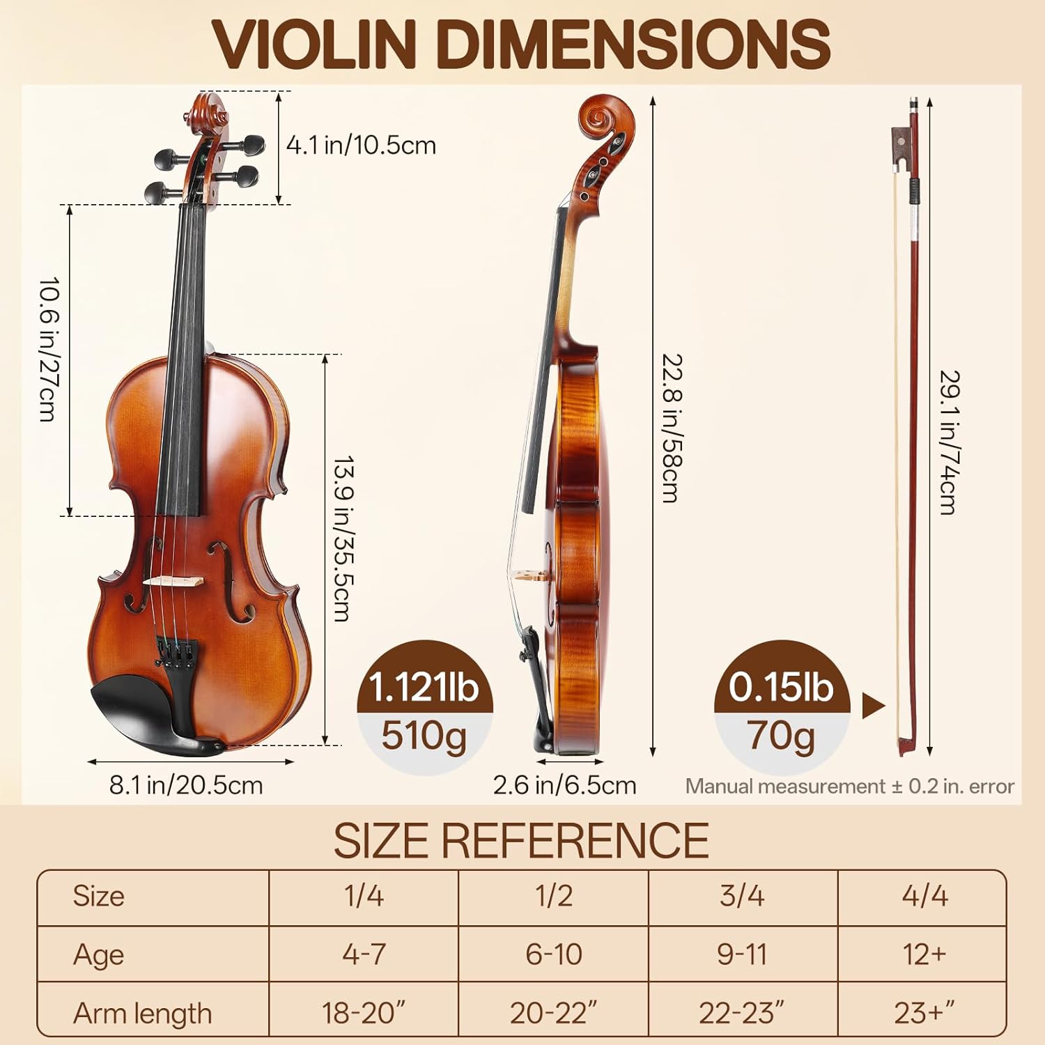 4/4 Full Size Violin Starter B - Violin Rosin Bow reseña y precio