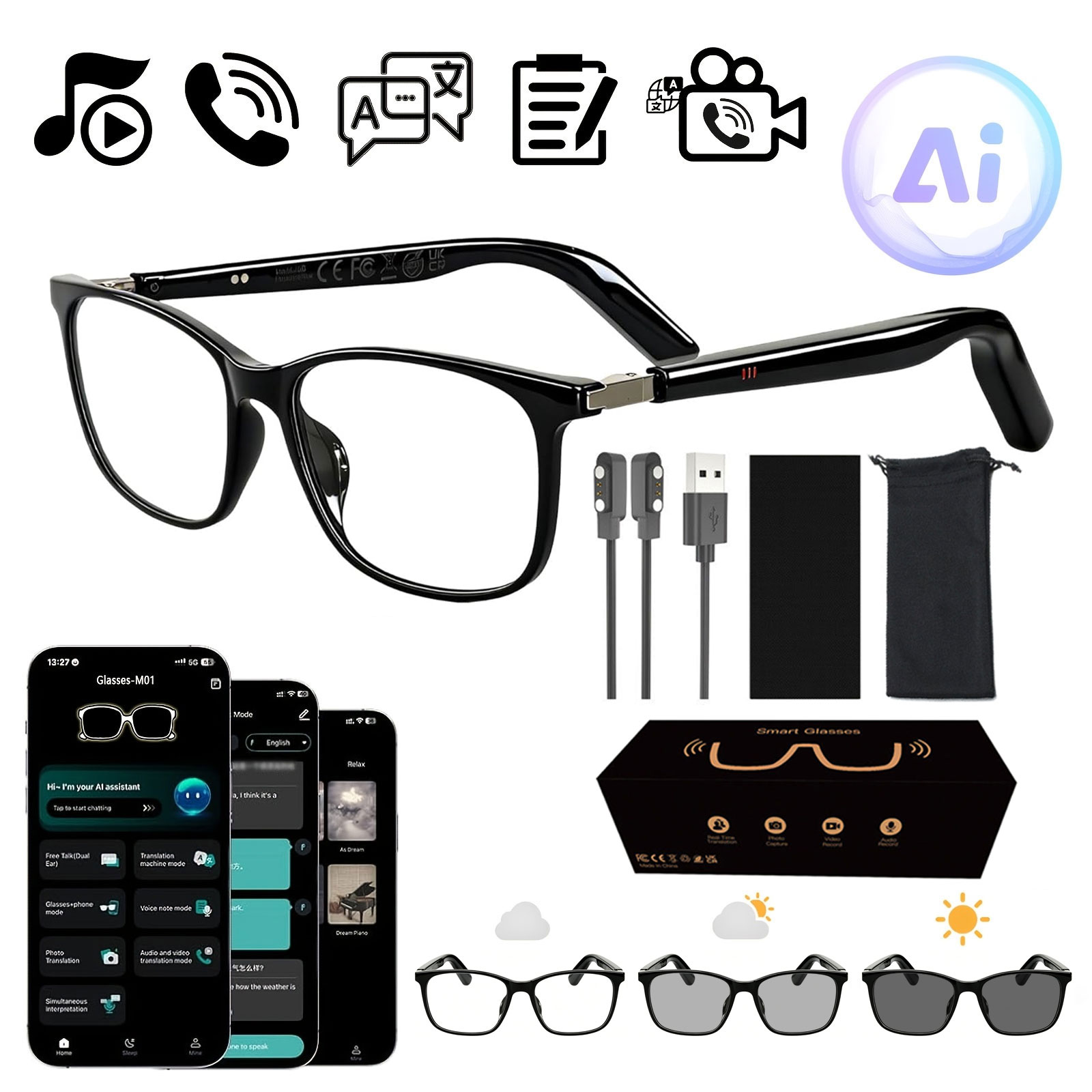 Smart Audio Glasses with Real- - Audio Music Hifi reseña y precio